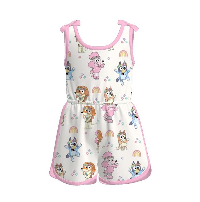 (Custom Design Preorder MOQ 5) Cartoon Dog Stars Print Girls Summer Jumpsuits