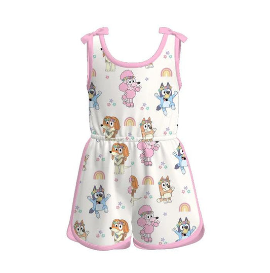 (Custom Design Preorder MOQ 5) Cartoon Dog Stars Print Girls Summer Jumpsuits
