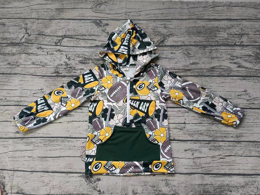 (Custom Design Preorder MOQ 3) Team's Green Bay Packers Print Boys Long Sleeve Zipper Hoodie Tee Shirts Top