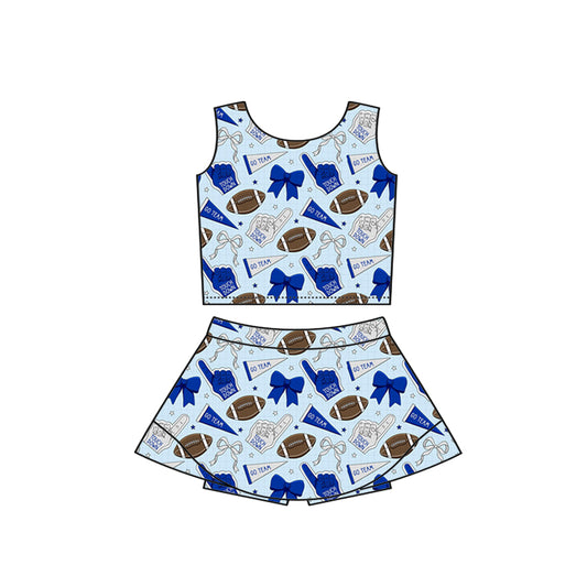 (Custom Design Preorder MOQ 5) Team's Cheer Bows Blue Print Shorts Skirts Girls Summer Yoga Clothes Set