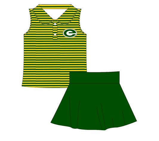 (Custom Design Preorder MOQ 5)  Team's e Top Green Skirts Girls Summer Clothes Set