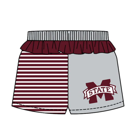 (Custom Design Preorder MOQ 5) Team's Mississippi State Stripes Print Girls Summer Bottom Shorts