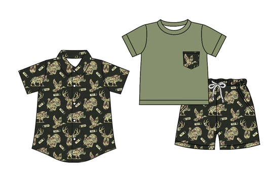 4.14(Custom Design Preorder MOQ 5 Each Design) Camo Animals Hunting Print Boys Summer Matching Clothes Brothers Wear