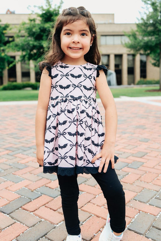 (Custom Design Preorder MOQ 5) Bat Bows Tunic Top Legging Pants Girls Halloween Clothes Set