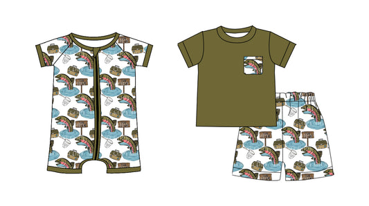 12.4 (Custom Design Preorder MOQ 5 Each Design) Fishing Print Boys Summer Matching Clothes Brothers Wear