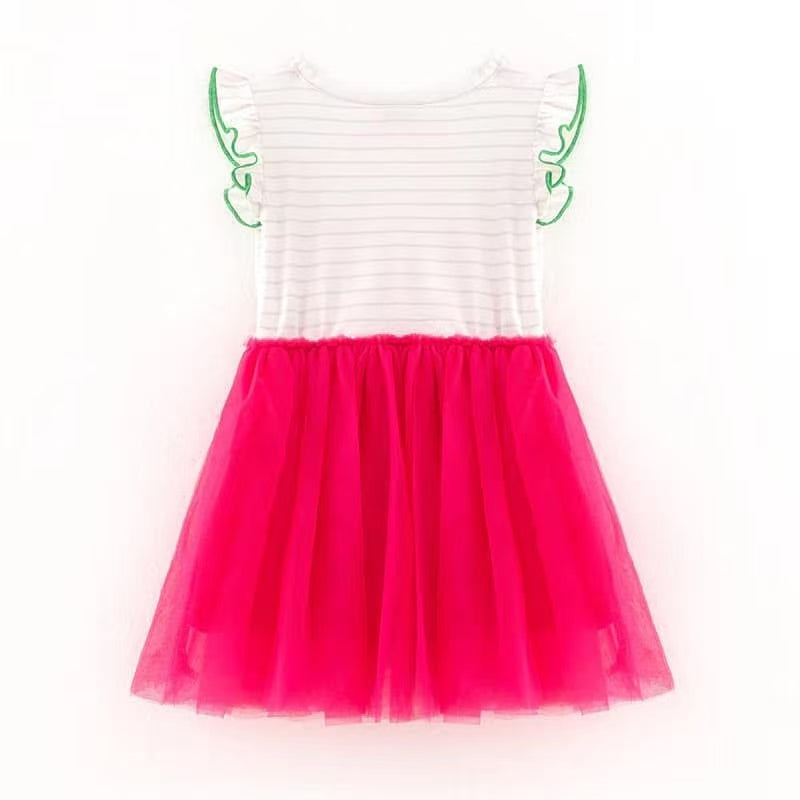 (Custom Design Preorder MOQ 5) Watermelon Print Girls Knee Length Summer Tulle Dress