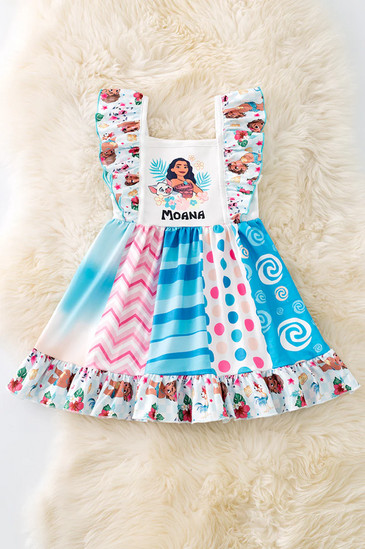 (Custom Design Preorder MOQ 5) Cartoon Princess Moan* Print Girls Summer Knee Length Dress