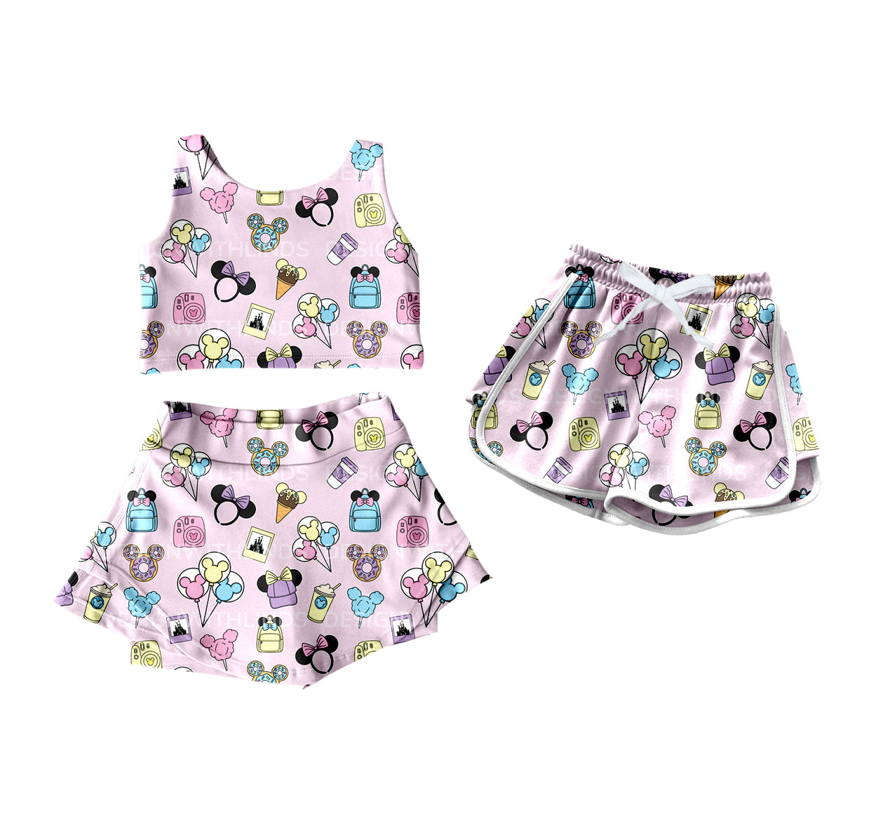 4.12(Custom Design Preorder MOQ 5 Per Item) Cartoon Mouse Print Girls Summer Yoga Outfits & Shorts
