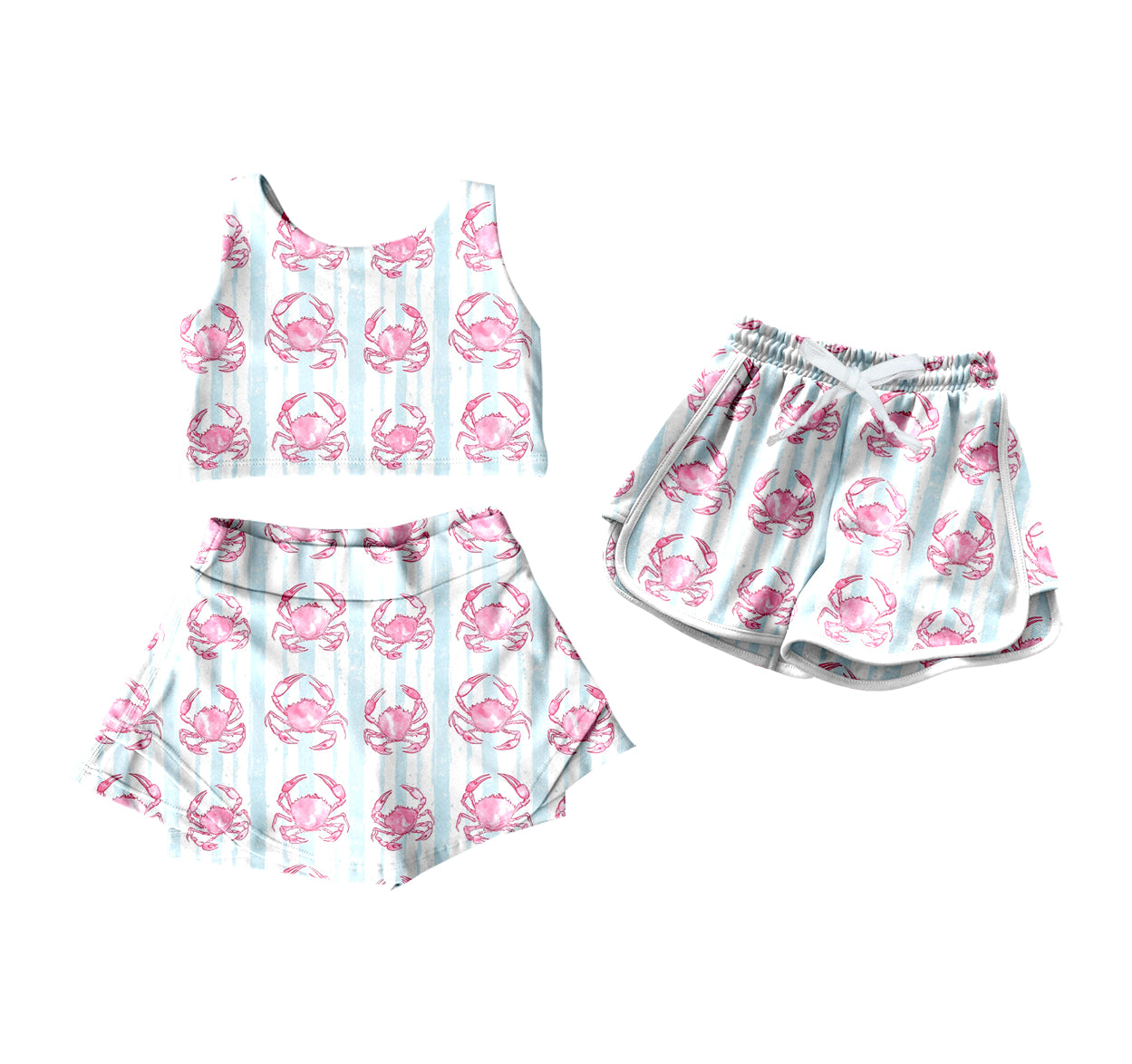 4.12(Custom Design Preorder MOQ 5 Per Item) Crab Print Girls Summer Yoga Outfits & Shorts