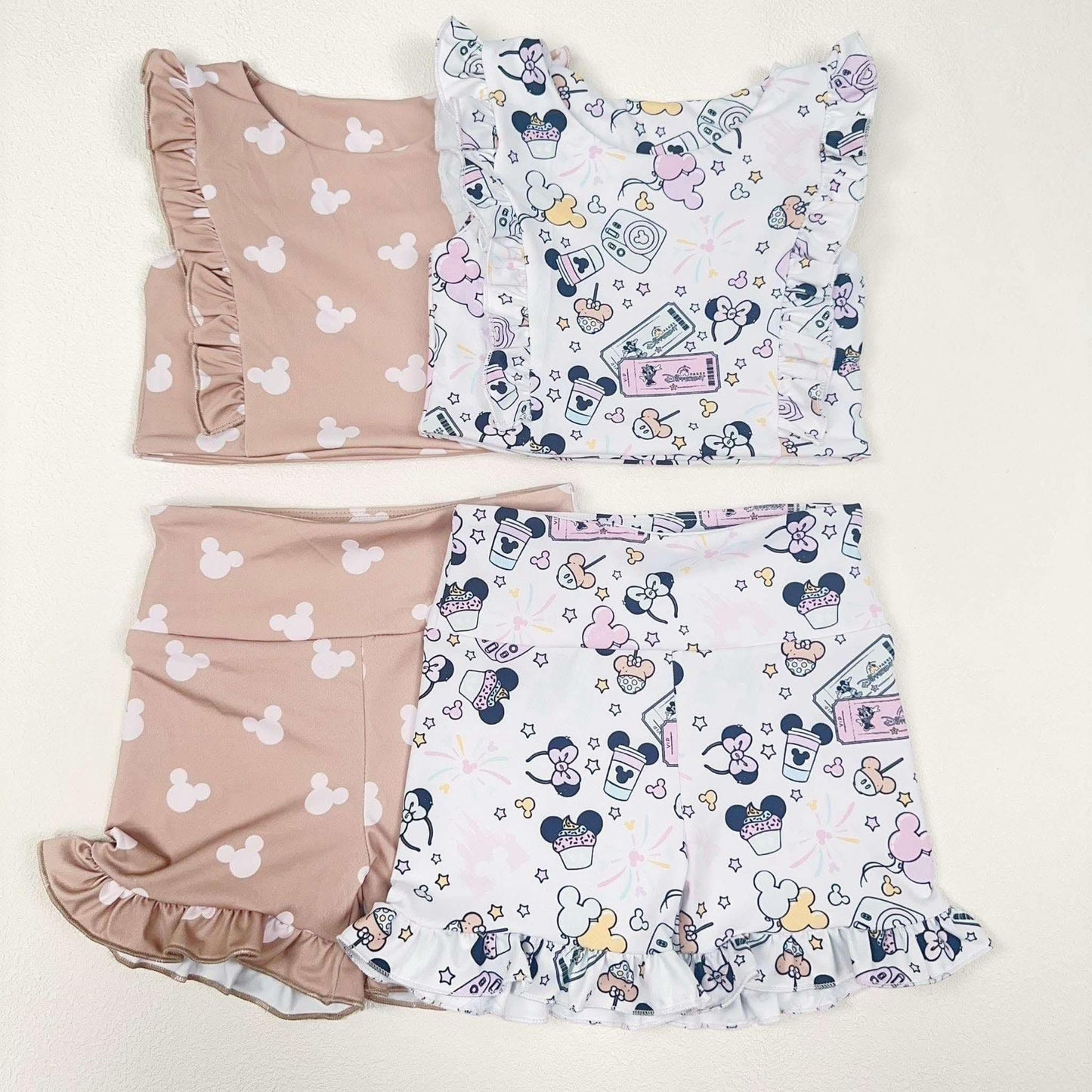 (Custom Design Preorder MOQ 5 Each Design) Cartoon Mouse Print Girls Summer Matching Clothes Sisters Wear