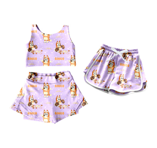 4.12(Custom Design Preorder MOQ 5 Per Item) Cartoon Dog Print Girls Summer Yoga Outfits & Shorts