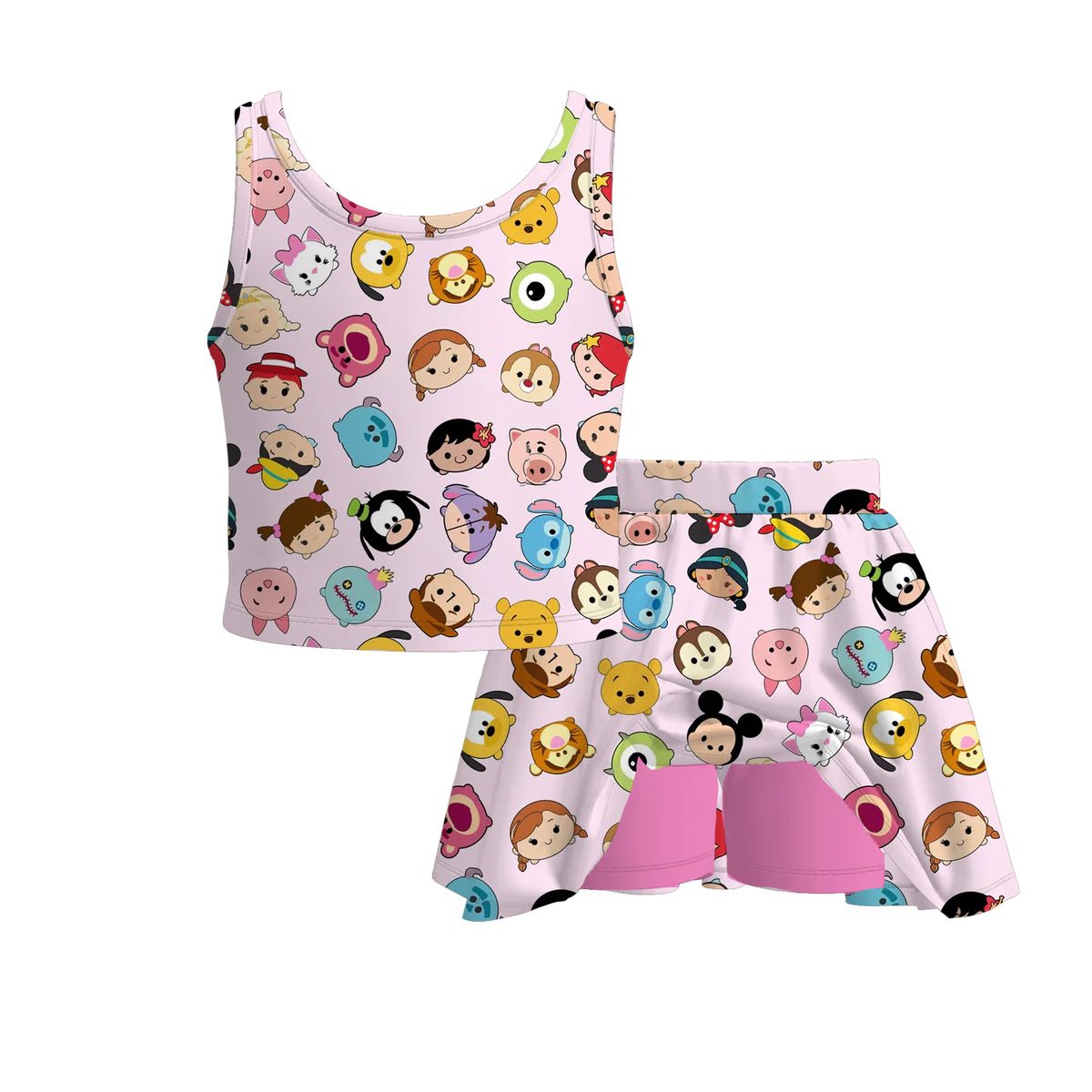 (Custom Design Preorder MOQ 5) Cartoon Figure Top Skirts Shorts Girls Summer Clothes Set