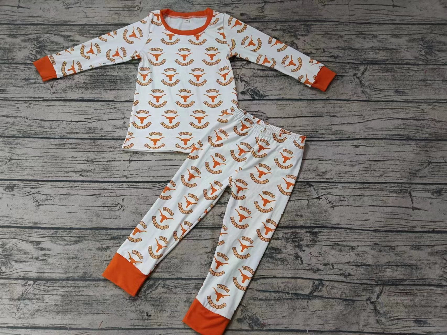 (Custom Design Preorder MOQ 5) Team's Cows TEXAS Print Kids Pajamas Clothes Set