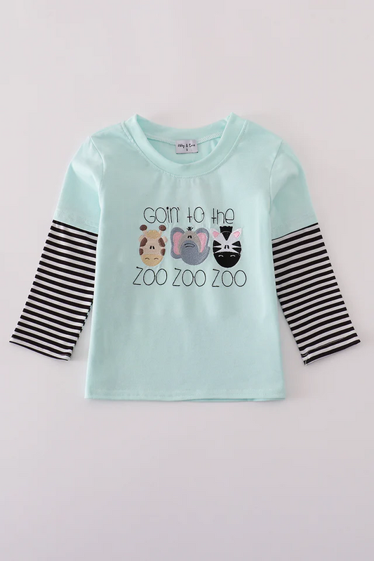 (Custom Design Preorder MOQ 5) ZOO Animals Print Boys Long Sleeve Tee Shirts Top