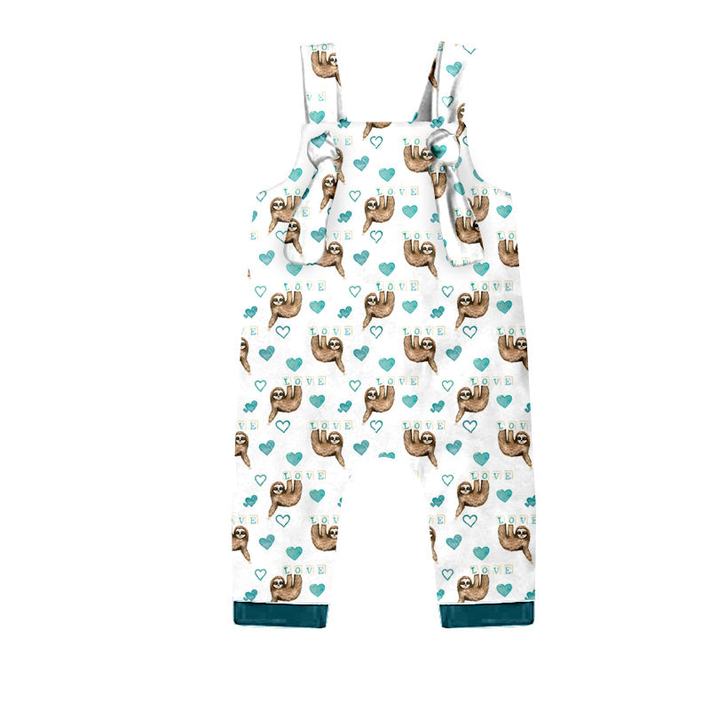 (Custom Design Preorder MOQ 5) Blue Sloth Love Heart Print Baby Boys Romper