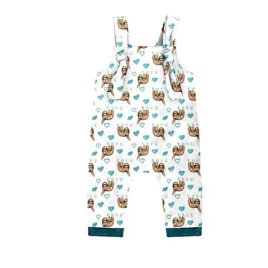 (Custom Design Preorder MOQ 5) Blue Sloth Love Heart Print Baby Boys Romper