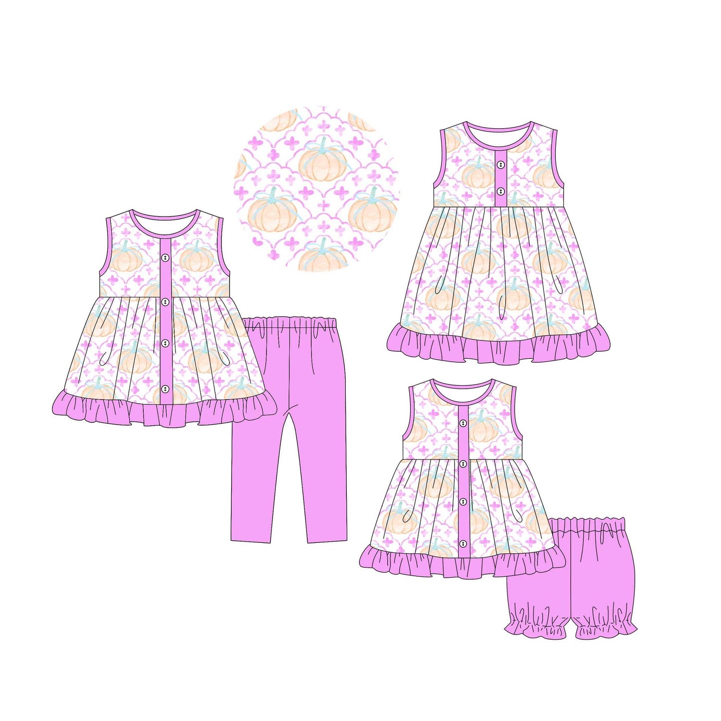 4.30(Custom Design Preorder MOQ 5 Each Design) Pumpkin Print Girls Fall Matching Clothes Sisters Wear