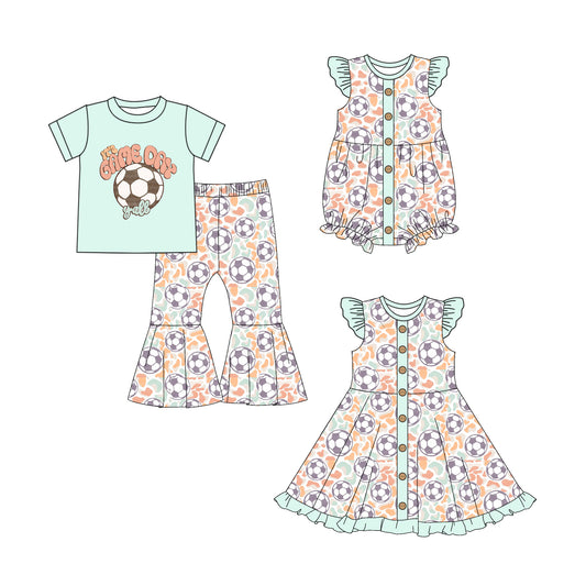 5.1(Custom Design Preorder MOQ 5 Each Design) Game Day Soccer Print Girls Matching Clothes Sisters Wear