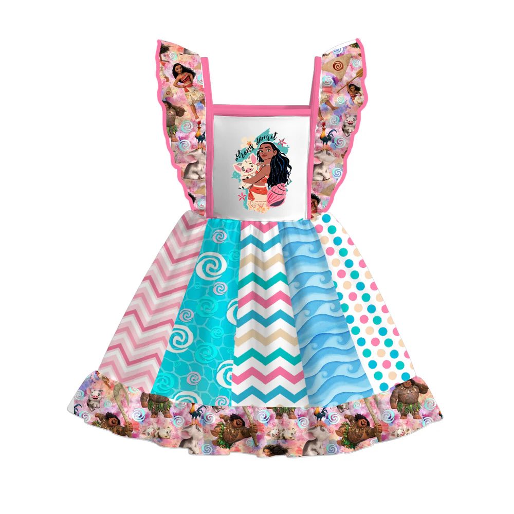 (Custom Design Preorder MOQ 5) Cartoon Princess Moan* Print Girls Summer Knee Length Dress