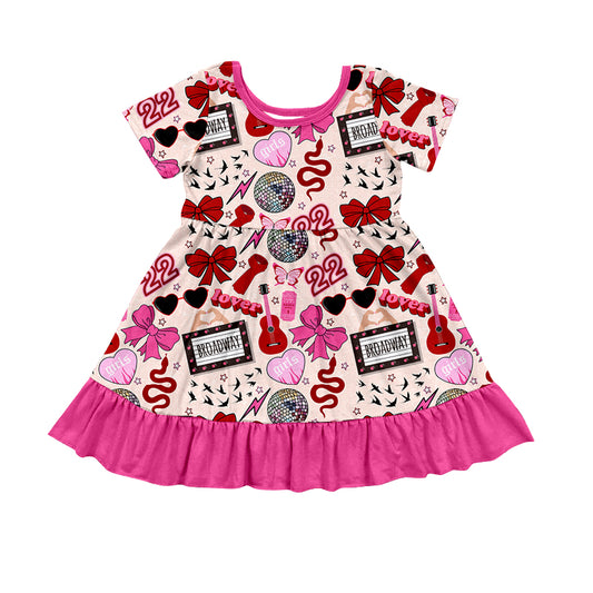 (Custom Design Preorder MOQ 5) Singer Swiftie Hot Pink Print Girls Summer Knee Length Dress