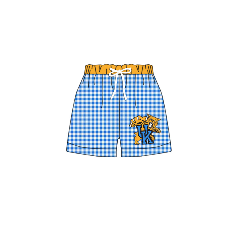 (Custom Design Preorder MOQ 5) Team's UK Blue Plaid Print Boys Swim Trunks