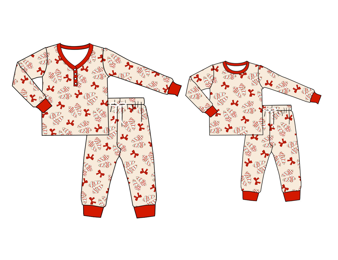 5.21(Custom Design Preorder MOQ 5 Each Design) Bows Cake Print Pajamas Sets Mom and Me Christmas Matching Clothes