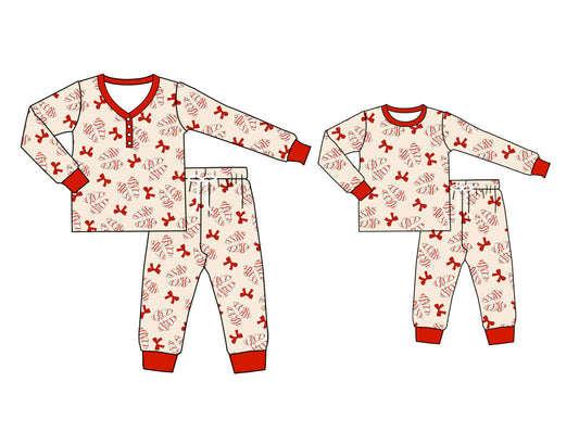 5.21(Custom Design Preorder MOQ 5 Each Design) Bows Cake Print Pajamas Sets Mom and Me Christmas Matching Clothes