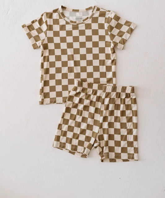 (Custom Design Preorder MOQ 5) Brown Plaid Shorts Boys Summer Clothes Set