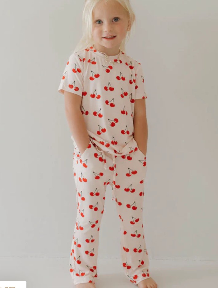 (Custom Design Preorder MOQ 5) Cherry Pink Top Pockets Pants Girls Clothes Set