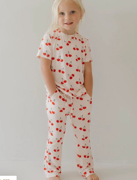 (Custom Design Preorder MOQ 5) Cherry Pink Top Pockets Pants Girls Clothes Set