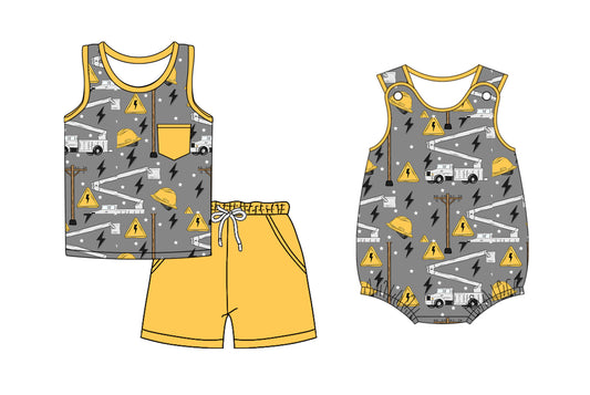 12.23 (Custom Design Preorder MOQ 5 Each Design) Crane Print Boys Summer Matching Clothes Brothers Wear