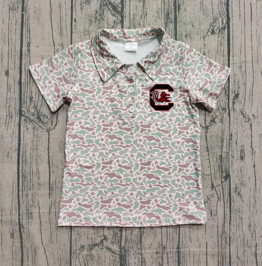 (Custom Design Preorder MOQ 5 Each Item) Team's Gamecock Duck Green Camo Print Short Sleeve Polo Top Mom and Me Matching Clothes