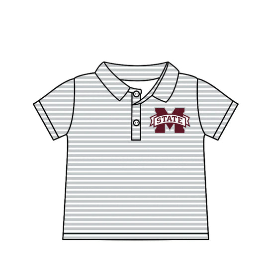 (Custom Design Preorder MOQ 5)  Team's Mississippi State Stripes Print Boys Summer Polo Tee Shirts Top