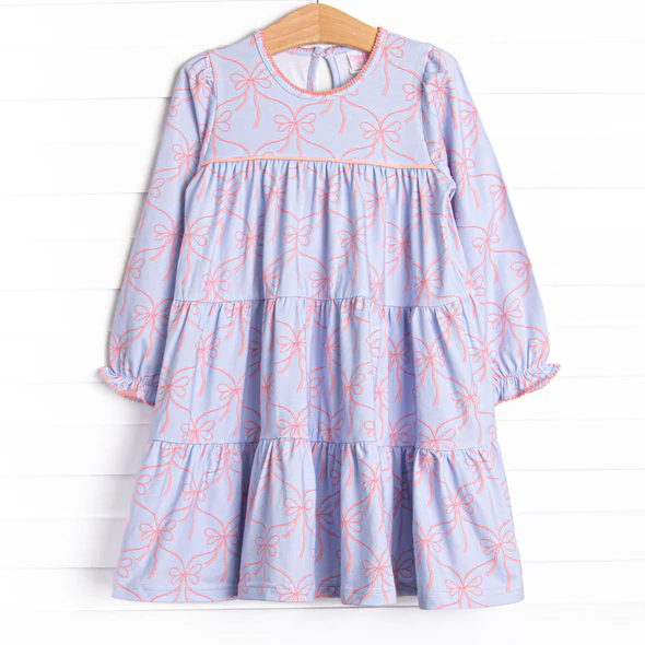 (Custom Design Preorder MOQ 5) Bows Purple Print Girls Knee Length Dress