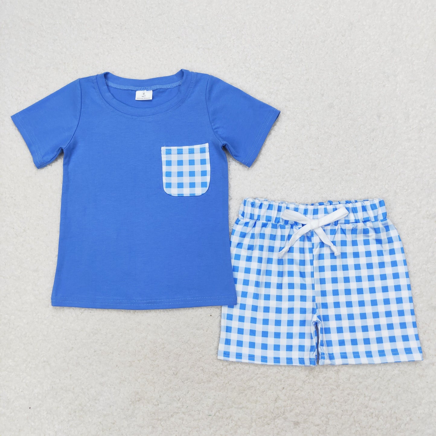 Blue Bows Flags Plaid Print Sibling Summer Matching Clothes