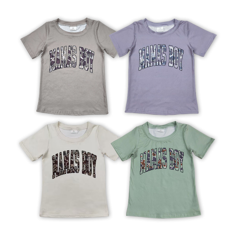 4 Colors MAMA'S BOY Camo Print Boys Summer Tee Shirts Top Brothers Wear
