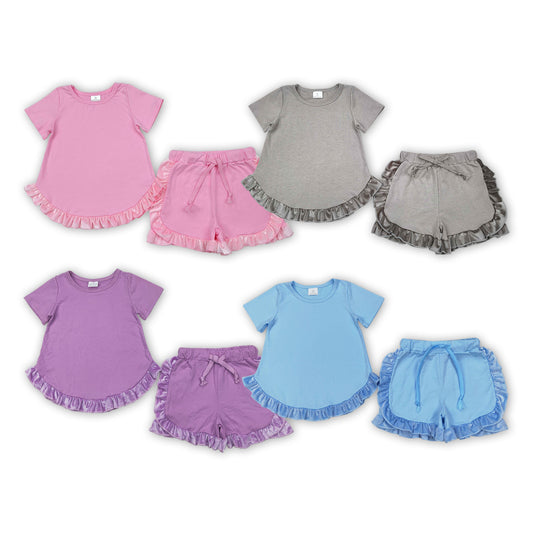 4 Colors Cotton Ruffle Shorts Girls Summer Clothes Set Sisters Wear