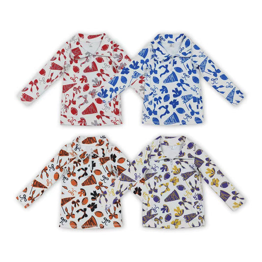 4 Colors Go Team Cheer Bows Print Girls Fall Zipper Pullover Yoga Top Sisters Wear