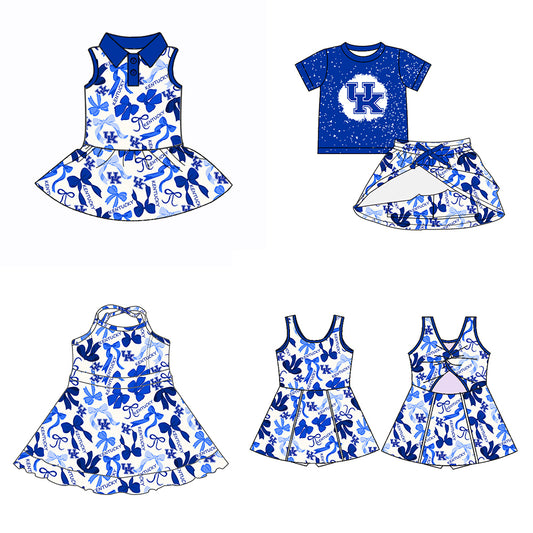(Custom Design Preorder MOQ 5 Each Color) Team's UK KENTUCKY Bows Print Girls Summer Clothes Sisters Matching Wear