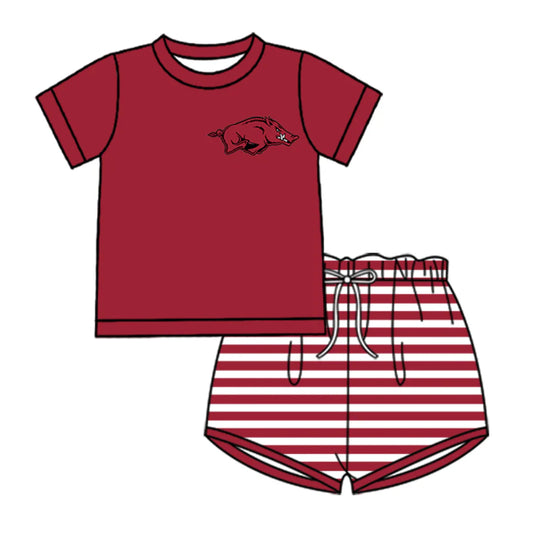 (Custom Design Preorder MOQ 5 Each Design) Team's Arkansas Stripes Print Boys Summer Matching Clothes Brothers Wear