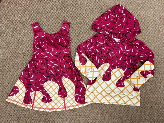 Sprinkles Wine Print Girls Yoga Dress & Boys Hoodie Top Sibling Matching Clothes