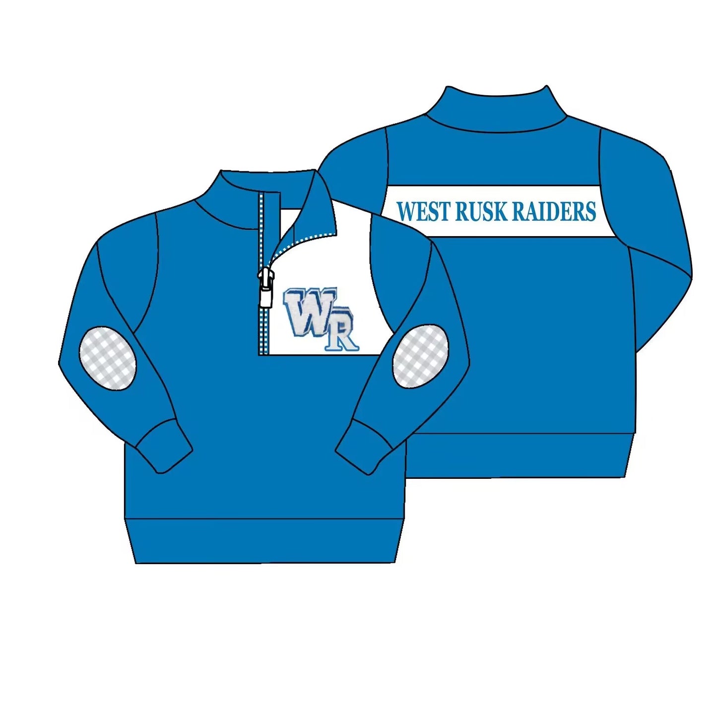 (Custom Design MOQ 5) Boys blue football team's long sleeve zipper pullover shirts