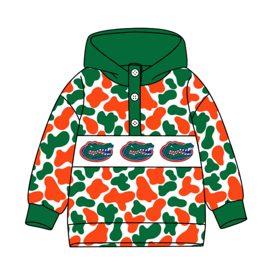 (Custom Design Preorder MOQ 5) Team's Florida Camo Print Kids Long Sleeve Buttons Hoodie Top