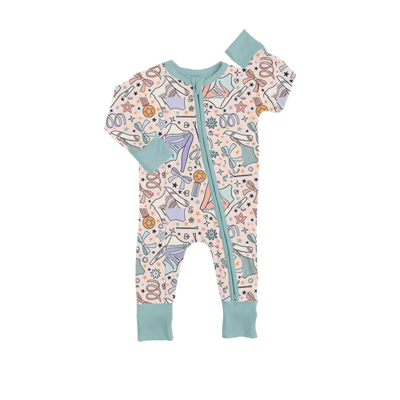 (Custom Design Preorder MOQ 5)  Dancing Print Baby Girls Zipper Sleeper Romper