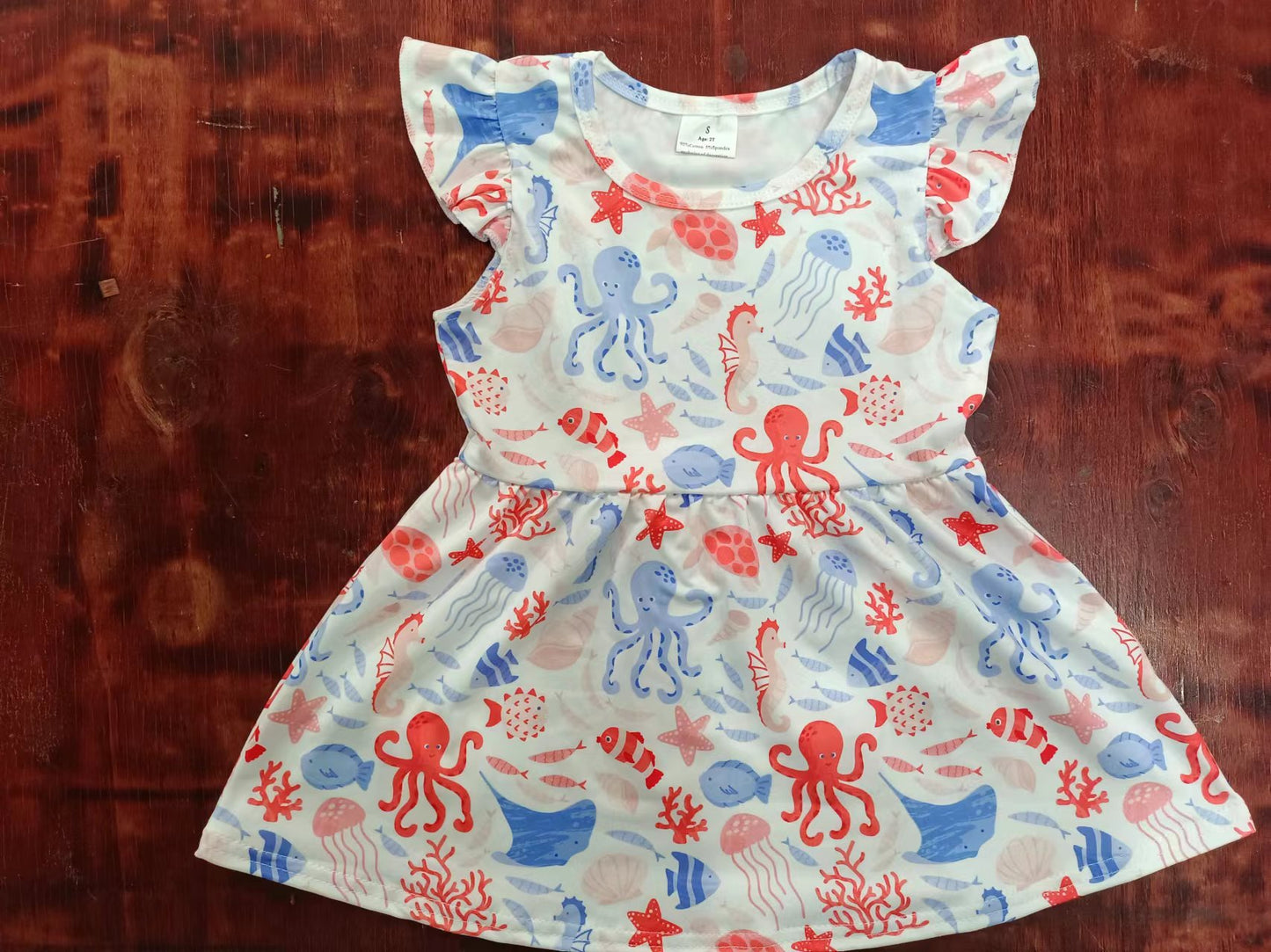 (Custom Design Preorder MOQ 5) Fish Print Girls Knee Length Summer Dress