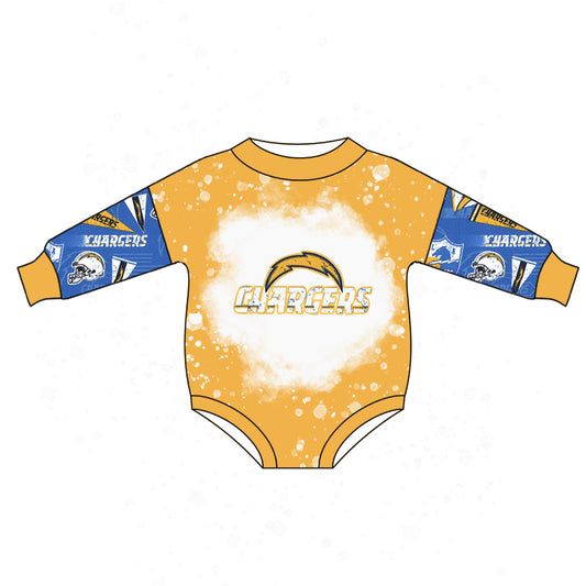 (Custom Design MOQ 5) Blue C Football Team's Baby Girls Romper