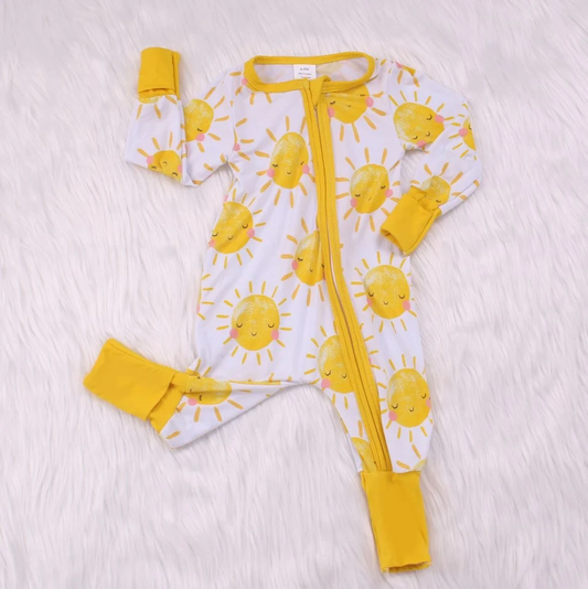 (Custom Design Preorder MOQ 5) Sunshine Print Baby Zip Romper