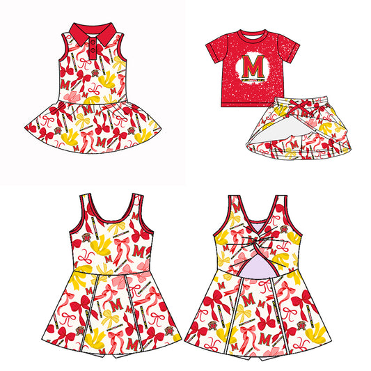 (Custom Design Preorder MOQ 5 Each Color) Team's M Bows Print Girls Summer Clothes Sisters Matching Wear