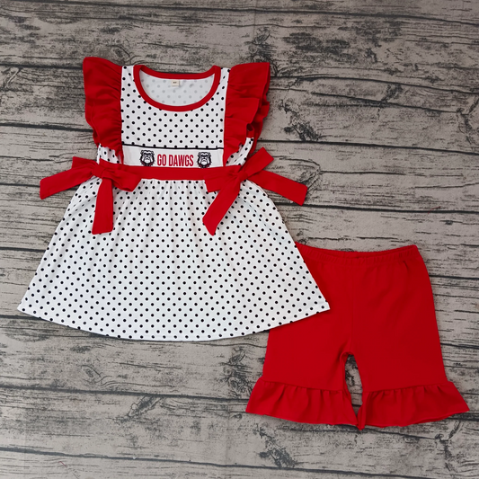 (Custom Design Preorder MOQ 5)  Team's Dog GO DAWGS Print Girls Summer Clothes Set