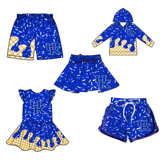 (Custom Design Preorder MOQ 5 Each Item)Team's UK Kentucky Blue Sprinkles Print Family Matching Clothes